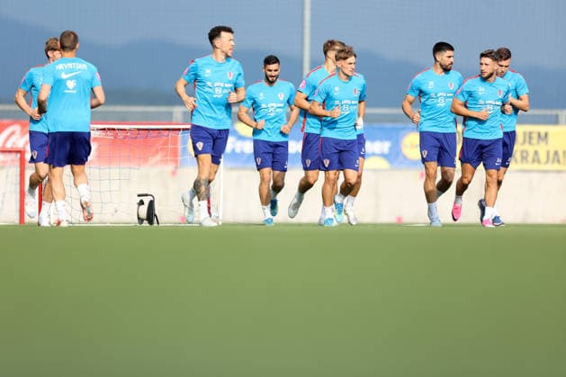 Training session of Croatian national football team Ivan Perisic, Toni Fruk, Martin Erlic, Marco Pasalic and Luka Sucic of Croatia during a training session at Rujevica Stadium in Rijeka, Croatia, on May 27, 2026. The Croatian national football team is holding a pre-World Cup training camp ahead of friendly matches against Belgium and Slovenia.  NelxPavletic PIXSELL