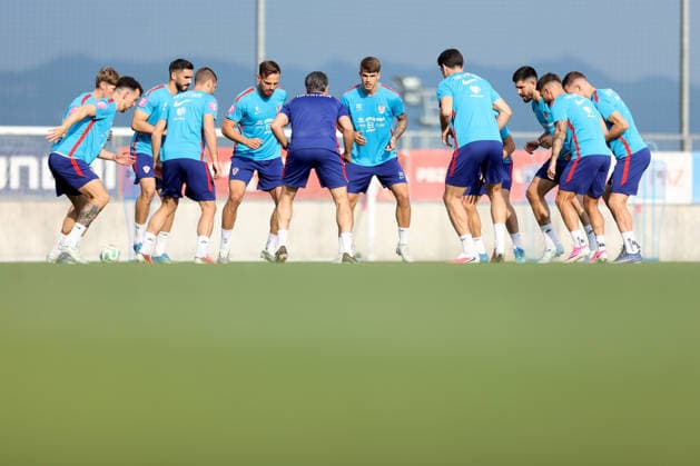 Training session of Croatian national football team Ivan Perisic, Josip Sutalo, Marin Pongracic, Luka Vuskovic and Martin Erlic of Croatia during a training session at Rujevica Stadium in Rijeka, Croatia, on May 27, 2026. The Croatian national football team is holding a pre-World Cup training camp ahead of friendly matches against Belgium and Slovenia.  NelxPavletic PIXSELL