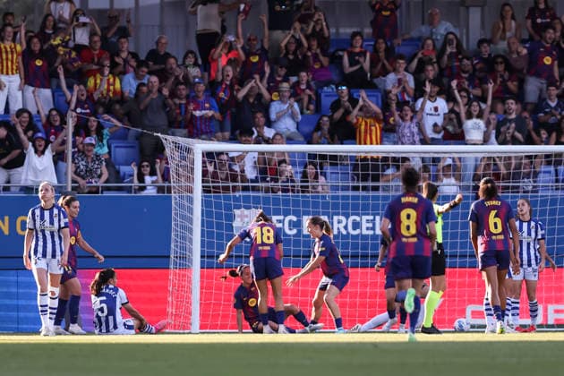 May 27, 2026, Sant Joan Despi, Barcelona, Spain: Aitana Bonmati of FC Barcelona, Barca celebrates a goal with teammates during the Spanish Women league, Liga F, football match played between FC Barcelona and Real Sociedad at Johan Cruyff Stadium on May 27, 2026 in Sant Joan Despi, Barcelona. Sant Joan Despi Spain - ZUMAa181 20260527_zaa_a181_070 Copyright: xJavierxBorregox