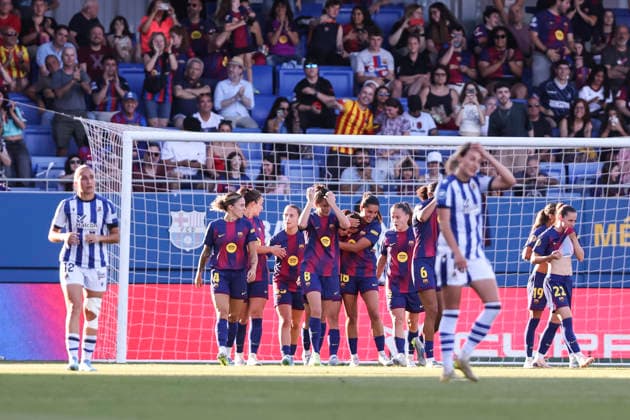May 27, 2026, Sant Joan Despi, Barcelona, Spain: Aitana Bonmati of FC Barcelona, Barca celebrates a goal with teammates during the Spanish Women league, Liga F, football match played between FC Barcelona and Real Sociedad at Johan Cruyff Stadium on May 27, 2026 in Sant Joan Despi, Barcelona. Sant Joan Despi Spain - ZUMAa181 20260527_zaa_a181_072 Copyright: xJavierxBorregox