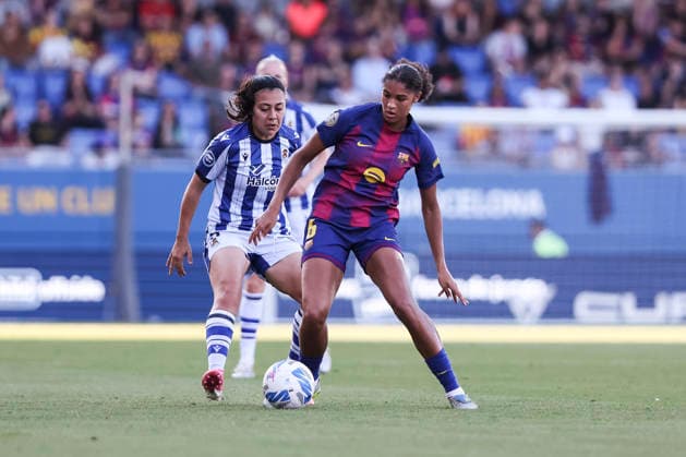 May 27, 2026, Sant Joan Despi, Barcelona, Spain: Sydney Joy Schertenleib of FC Barcelona, Barca and Paula Fernandez Jimenez of Real Sociedad in action during the Spanish Women league, Liga F, football match played between FC Barcelona and Real Sociedad at Johan Cruyff Stadium on May 27, 2026 in Sant Joan Despi, Barcelona. FC Barcelona V Real Sociedad - Liga F  - ZUMAa181 20260527_zaa_a181_074 Copyright: xJavierxBorregox