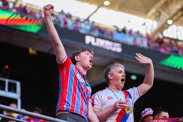 Leipzig 27.05.2026. Football UEFA Conference League Final season 2025 2026 match between Crystal Palace and Rayo Vallecano in Leipzig, Germany --- UEFA Conference League Final sezon 2025 2026 mecz Crystal Palace - Rayo Vallecano Persons Shown : kibice, fans Crystal Palace Fot. Mikolaj Barbanell Arena Akcji NEWSPIX.PL --- newspix.pl 