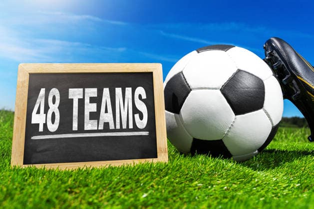Germany - May 22, 2026: PHOTO MONTAGE: A soccer ball next to the words 48 Teams symbolizes the new scale of the 2026 World Cup, which, with more teams and significantly more matches, will be the largest World Cup in history. *** FOTOMONTAGE, Ein Fußball neben der Aufschrift 48 Teams symbolisiert die neue Dimension der WM 2026, die mit mehr Mannschaften und deutlich mehr Spielen zur größten WM der Geschichte wird.