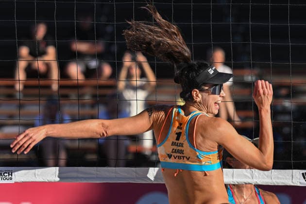 Carolina Solberg Salgado (pictured) and Rebecca Cavalcanti Barbosa of Brasil and Kylie Neuschaeferova and Martina Maixnerova of Czech Republic in action during the match at the Pro Tour, Beach volleyball, Beachvolleyball tournament of Elite category, Ostrava, Czech Republic, May 27, 2026. (CTKxPhoto JaroslavxOzana) CTKPhotoP2026052708490  CTKPhotoP2026052708490