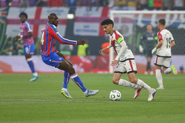 Leipzig, Saxony, Germany, 27 05 2026 Red Bull Arena Final UEFA Conference League Crystal Palace Rayo Vallecano Jean Philippe Mateta 14, Crystal Palace and Pep Chavarria 3, Rayo Vallecano Copyright: xdtsxNachrichtenagenturx dts_120883