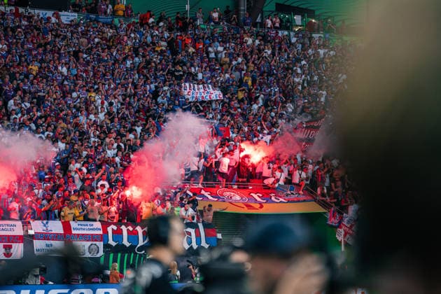 Germany Football UEFA Conference League 2025 2026, Final in Leipzig Crystal Palace vs Rayo Vallecano Leipzig Stadium Red Bull Arena Leipzig Fans, Spectators, Atmosphere, Atmosphere, Choreography, Pyrotechnics Copyright: xTomxLauruschkatx