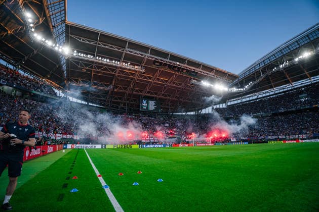 Germany Football UEFA Conference League 2025 2026, Final in Leipzig Crystal Palace vs Rayo Vallecano Leipzig Stadium Red Bull Arena Leipzig Fans, spectators, mood, atmosphere, choreography Copyright: xTomxLauruschkatx