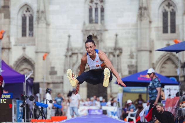 JBL Jump Fest 2026 athletics meeting in Kosice, Slovakia KOSICE, SLOVAKIA - MAY 27: Serbian female athlete Ivana Spanovic competes during the JBL Jump Fest 2026 athletics meeting in Koöice, Slovakia, on May 27, 2026. The World Athletics Continental Tour Silver event brings elite international triple jumpers and medal-winning athletes to a specially built Olympic-standard runway in the city center, right in front of the iconic St Elisabeth Cathedral. Robert Nemeti Anadolu Kosice Slovakia. Editorial use only. Please get in touch for any other usage.  Copyright: x2026xAnadoluxRobertxNemetix