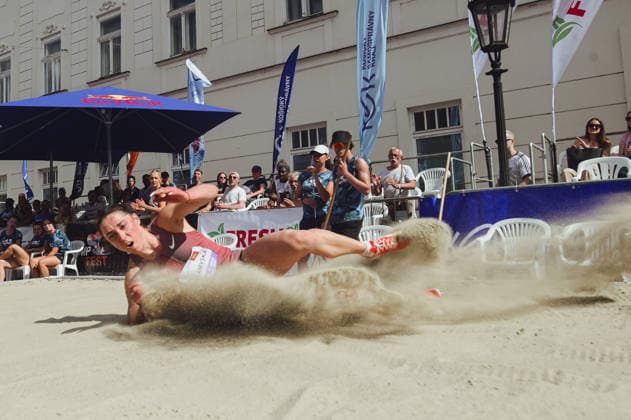 JBL Jump Fest 2026 athletics meeting in Kosice, Slovakia KOSICE, SLOVAKIA - MAY 27: Ukrainian female athlete Viktoria Baranivska competes during the JBL Jump Fest 2026 athletics meeting in Koöice, Slovakia, on May 27, 2026. The World Athletics Continental Tour Silver event brings elite international triple jumpers and medal-winning athletes to a specially built Olympic-standard runway in the city center, right in front of the iconic St Elisabeth Cathedral. Robert Nemeti Anadolu Kosice Slovakia. Editorial use only. Please get in touch for any other usage.  Copyright: x2026xAnadoluxRobertxNemetix