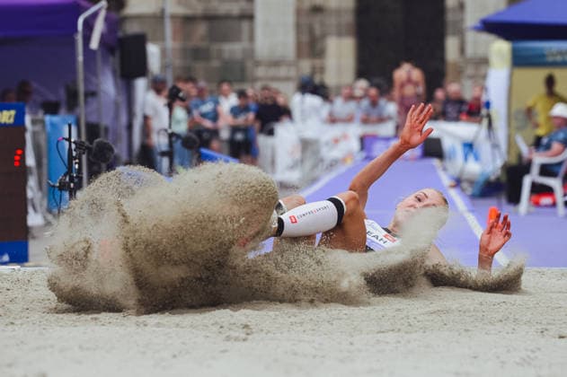 JBL Jump Fest 2026 athletics meeting in Kosice, Slovakia KOSICE, SLOVAKIA - MAY 27: British female athlete Olivia Ann Reah competes during the JBL Jump Fest 2026 athletics meeting in Koöice, Slovakia, on May 27, 2026. The World Athletics Continental Tour Silver event brings elite international triple jumpers and medal-winning athletes to a specially built Olympic-standard runway in the city center, right in front of the iconic St Elisabeth Cathedral. Robert Nemeti Anadolu Kosice Slovakia. Editorial use only. Please get in touch for any other usage.  Copyright: x2026xAnadoluxRobertxNemetix