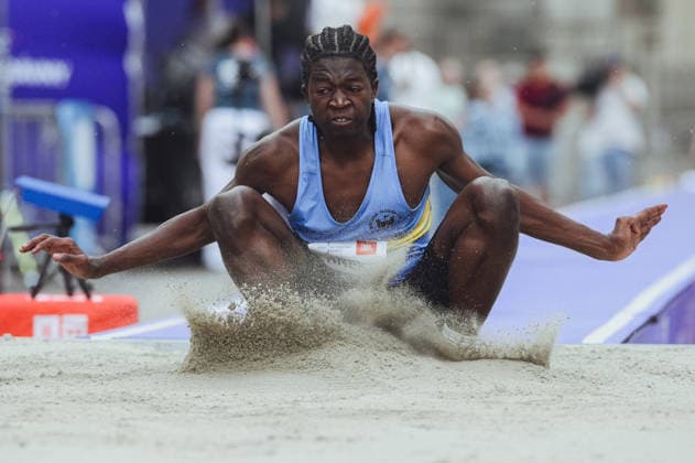 JBL Jump Fest 2026 athletics meeting in Kosice, Slovakia KOSICE, SLOVAKIA - MAY 27: British male athlete Kahlon Nneke competes during the JBL Jump Fest 2026 athletics meeting in Koöice, Slovakia, on May 27, 2026. The World Athletics Continental Tour Silver event brings elite international triple jumpers and medal-winning athletes to a specially built Olympic-standard runway in the city center, right in front of the iconic St Elisabeth Cathedral. Robert Nemeti Anadolu Kosice Slovakia. Editorial use only. Please get in touch for any other usage.  Copyright: x2026xAnadoluxRobertxNemetix