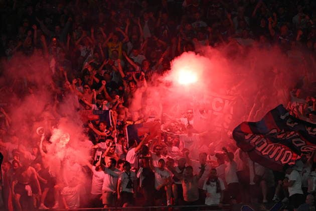 Crystal Palace v Rayo Vallecano - UEFA Conference League Final LEIPZIG, GERMANY - MAY 27: Fans show their support during the UEFA Conference League play offs final match between Crystal Palace and Rayo Vallecano at Red Bull Arena in Leipzig, Germany on May 27, 2026. Halil Sagirkaya Anadolu Leipzig Germany. Editorial use only. Please get in touch for any other usage.  Copyright: x2026xAnadoluxHalilxSagirkayax