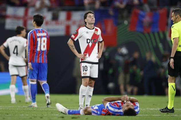 LEIPZIG - Sergio Camello of Rayo Vallecano de Madrid is disappointed during the UEFA Conference League final between Crystal Palace FC and Rayo Vallecano de Madrid at the Leipzig Arena on May 27, 2026, in Leipzig, Germany. MAURICE VAN STEEN ANP UEFA Conference League - FINAL 2025-2026 xVIxANPxSportx xMauricexvanxSteenxIVx 559469445 originalFilename: 559469445.jpg