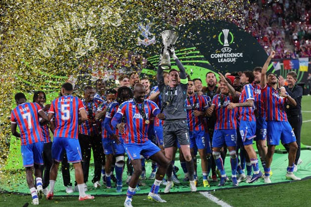 Crystal Palace Rayo Vallecano Final Conference League Leipzig, 27 05 2026, Leipzig Stadium, Football, Final UEFA Conference League , Crystal Palace ENG v Rayo Vallecano Madrid ESP 0 1 0 1 , CRYSTAL PALACE F C is winner of the UEFA Conference League 2026 , For editorial use only Only editorial use , UEFA regulations prohibit any use of photographs as image sequences and or quasi video , Picture Point