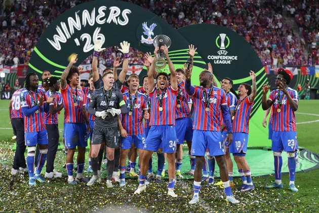 Leipzig 27.05.2026. Pilka nozna Liga Konferencji UEFA sezon 2025 2026 final mecz: Crystal Palace F.C. - Rayo Vallecano --- Football UEFA Conference League season 2025 2026 final match: Crystal Palace F.C. - Rayo Vallecano nz WINNERS Crystal Palace Fot. Kacper Staniec NEWSPIX.PL --- newspix.pl 