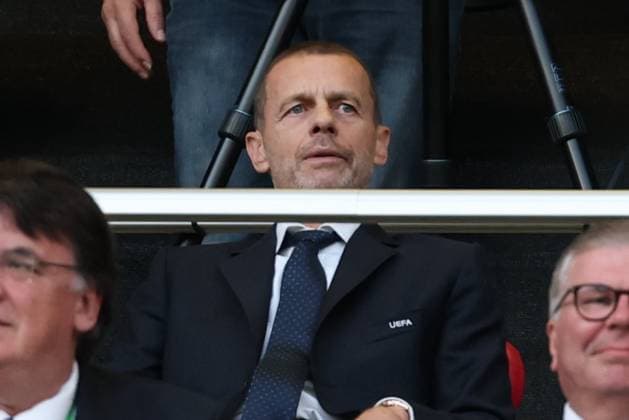 27.05.2026 - SOCCER - 2025-2026 UEFA Conference League final , Crystal Palace vs Rayo Vallecano UEFA President Aleksander Ceferin is taking his seat before kickoff ahead of the UEFA Conference League final LEIPZIG Red Bull Arena ,Leipzig Red Bull Arena (Leipzig) Germany
