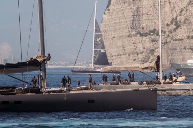 May 27, 2026, Sorrento, Naples, Italy: Boats and patrol boat seen during the race near the shore. In the third day of the Tre Golfi Sailing Week, sailing boats continued the inshore racing for the IMA Maxi European Championship, EM, Europameisterschaft Sorrento Italy - ZUMAf172 0857731317st Copyright: xValeriaxFerrarox