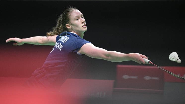 (260528) -- SINGAPORE, May 28, 2026 -- Line Christophersen hits a return during the women s singles round of 16 match between Wang Zhiyi of China and Line Christophersen of Denmark at the Singapore Badminton Open 2026 in Singapore, May 28, 2026. (Photo by Xinhua) (SP)SINGAPORE-BADMINTON-SINGAPORE BADMINTON OPEN-WOMEN S SINGLES-ROUND OF 16 ThenxChihxWey 