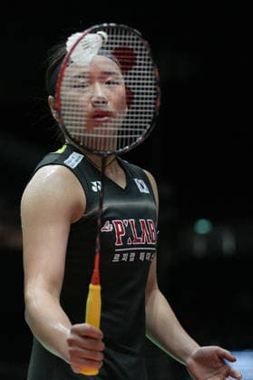 (260528) -- SINGAPORE, May 28, 2026 -- An Se Young of South Korea reacts during the women s singles round of 16 match between An Se Young of South Korea and Sung Shuo Yun of Chinese Taipei at the Singapore Badminton Open 2026 in Singapore, May 28, 2026. (Photo by Xinhua) (SP)SINGAPORE-BADMINTON-SINGAPORE BADMINTON OPEN-WOMEN S SINGLES-ROUND OF 16 ThenxChihxWey 