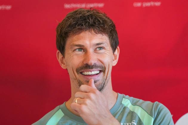 Switzerland Football Swiss National Team 2025 2026, Media Conference Christian Fassnacht Pavillon Gründenmoos St Gallen Christian Fassnacht of the Swiss national team during a press conference in the pavilion Gründenmoos in St Gallen, Switzerland facial expression, facial expression, emotion, portrait photo, portrait, single shot, portrait Copyright: xJOERANxSTEINSIEKx
