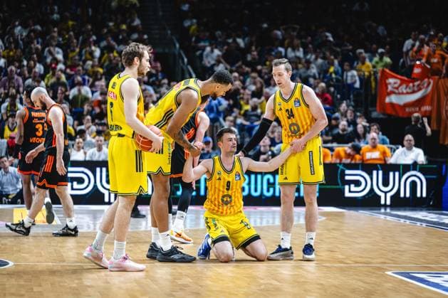 Basketball Berlin 27 05 2026 Season 2025 2026 EasyCredit BBL 1 Bundesliga Men, Men Playoffs Quarterfinals Game 5 Alba Berlin RASTA Vechta Jonas Mattisseck Alba Berlin, No 09 Justin Bean Alba Berlin, No 34 Norris Agbakoko Alba Berlin, No 17 Malte Delow Alba Berlin, No 06