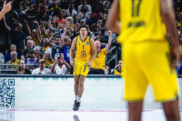 Basketball Berlin 27 05 2026 Season 2025 2026 EasyCredit BBL 1 Bundesliga Men, Men Playoffs Quarterfinals Game 5 Alba Berlin RASTA Vechta Jack Kayil Alba Berlin, No 07 Jubel