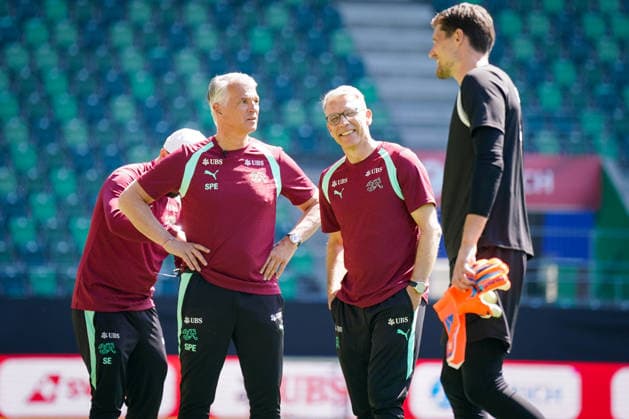 Switzerland Football Swiss national team 2026, Swiss national team training Kybunpark St Gallen Sergio Ermotti Group Chief Executive Officer, UBS Peter Knäbel Central President, Swiss Football Association Gregor Kobel Switzerland, 1 Copyright: xJOERANxSTEINSIEKx