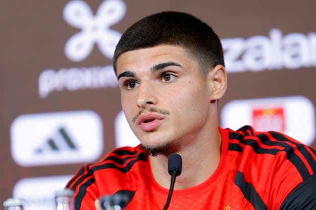 Red Devils press conference, PK, Pressekonferenz TUBIZE, BELGIUM - MAY 28 : Fernandez-Pardo Matias forward of Belgium during a press conference at the Proximus Base Camp prior to the World Cup pictured on May 28, 2026 in Tubize, Belgium, 28-05-26 Tubize Belgium  Copyright: xXpix
