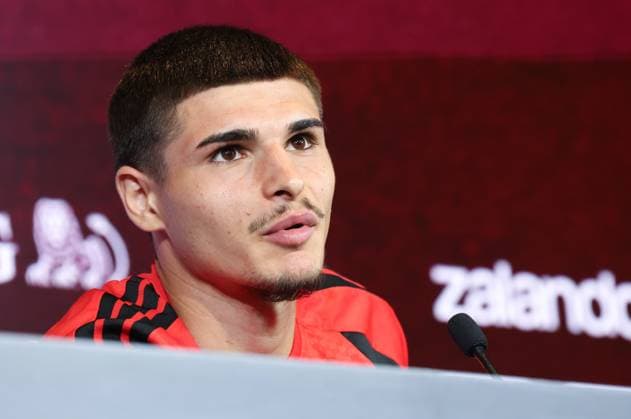Belgium s Matias Fernandez-Pardo pictured during a press conference, PK, Pressekonferenz of Belgian national soccer team Red Devils to announce a new player for the 2026 FIFA World Cup, WM, Weltmeisterschaft, Fussball at the Proximus Basecamp in Tubize, on Thursday 28 May 2026. The 2026 FIFA World Cup will take place in the United States, Mexico, and Canada from 11 06 to 19 07. BRUNOxFAHY  x175260250x