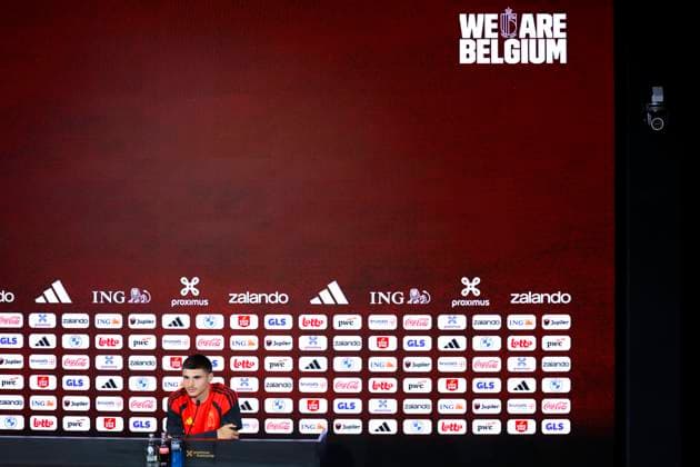Red Devils press conference, PK, Pressekonferenz TUBIZE, BELGIUM - MAY 28 : Fernandez-Pardo Matias forward of Belgium during a press conference at the Proximus Base Camp prior to the World Cup pictured on May 28, 2026 in Tubize, Belgium, 28-05-26 Tubize Belgium  Copyright: xXpix