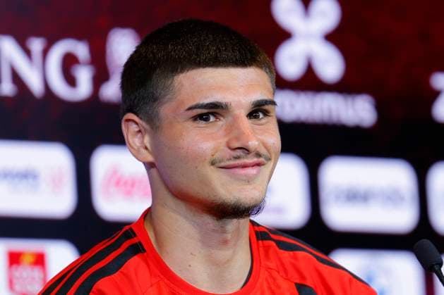 Red Devils press conference, PK, Pressekonferenz TUBIZE, BELGIUM - MAY 28 : Fernandez-Pardo Matias forward of Belgium during a press conference at the Proximus Base Camp prior to the World Cup pictured on May 28, 2026 in Tubize, Belgium, 28-05-26 Tubize Belgium  Copyright: xXpix