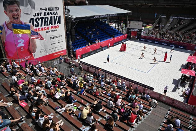 Katja Stam, Raisa Schoon of Netherlands and Valerie Dvornikova, Veronika Kleiblova of Czech Republic in action during the match at the Pro Tour, Beach volleyball, Beachvolleyball tournament of Elite category, Ostrava, Czech Republic, May 28, 2026. (CTKxPhoto JaroslavxOzana) CTKPhotoP2026052805196  CTKPhotoP2026052805196