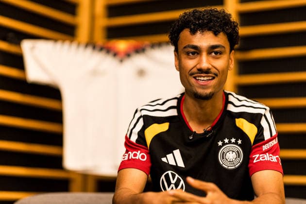 HERZOGENAURACH, GERMANY - MAY 28: Nathaniel Brown (Germany, 18) during a media session during the training camp of Germany to prepare for the FIFA World Cup, WM, Weltmeisterschaft, Fussball 2026 on May 28, 2026 in Herzogenaurach, Germany. Bavaria Germany Copyright: xSteffiexWunderlx
