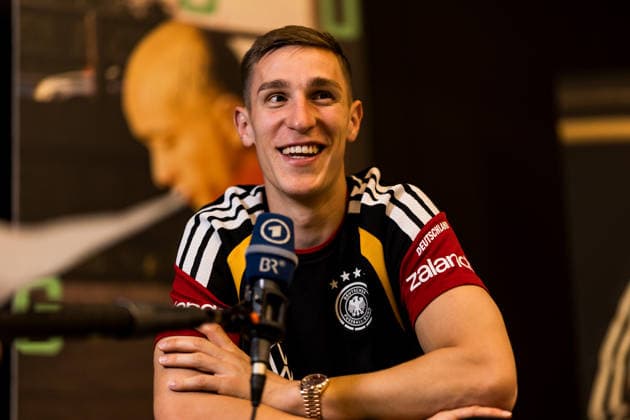 HERZOGENAURACH, GERMANY - MAY 28: Nico Schlotterbeck (Germany, 15) smiles during a media session during the training camp of Germany to prepare for the FIFA World Cup, WM, Weltmeisterschaft, Fussball 2026 on May 28, 2026 in Herzogenaurach, Germany. Bavaria Germany Copyright: xSteffiexWunderlx