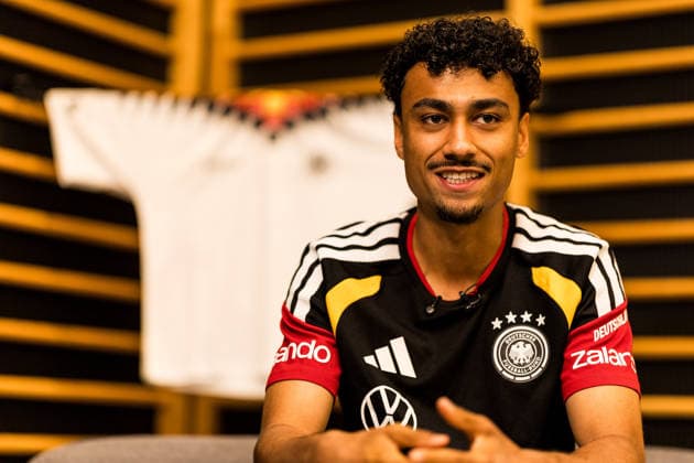 HERZOGENAURACH, GERMANY - MAY 28: Nathaniel Brown (Germany, 18) during a media session during the training camp of Germany to prepare for the FIFA World Cup, WM, Weltmeisterschaft, Fussball 2026 on May 28, 2026 in Herzogenaurach, Germany. Bavaria Germany Copyright: xSteffiexWunderlx