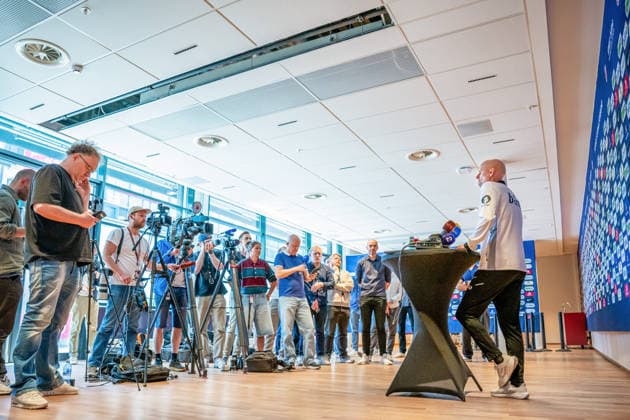 260528 Stale Solbakken, head coach of the Norwegian national football team, during a press event on May 28, 2026 in Oslo Photo Vegard Grott BILDBYRAN kod VG VG0927 bbeng fotball football soccer fotboll norge norway pressetreff press event  Copyright: VEGARDxGRoTT BB260528VG003