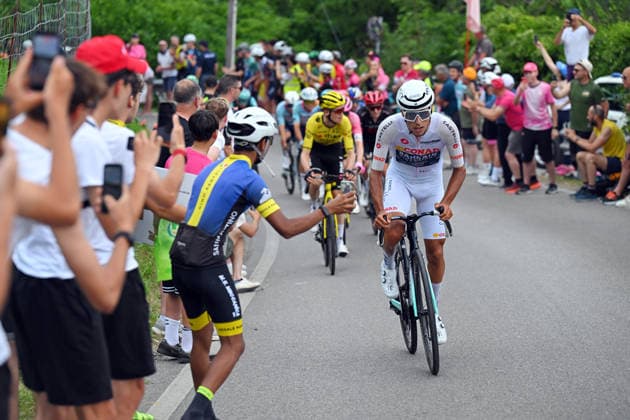 Portugal™s Afonso Oliveira Eulalio of Bahrain Victorious (White jersey) during Stage 18 of the Giro d™Italia, from Fai della Paganella to Pieve di Soligo, Italy - Thursday May 28, 2026.  Copyright: xTimxDexWaele Gettyimages Lapressx
