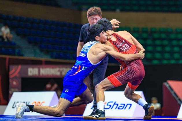 U17 Wrestling Asian Championships 48kg GR Ali Morteza Esmaeili Leivesi IRI df Javokhir Sharifboev UZB Copyright: xAmirrezaxAliasgarix xUnitedxWorlx Kadir Caliskan United World Wr