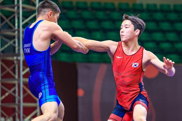 U17 Wrestling Asian Championships 51kg GR Donghyeon Kim KOR df Rejep Jorayev TKM Copyright: xAmirrezaxAliasgarix xUnitedxWorlx Kadir Caliskan United World Wr