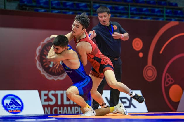 U17 Wrestling Asian Championships 51kg GR Donghyeon Kim KOR df Rejep Jorayev TKM Copyright: xAmirrezaxAliasgarix xUnitedxWorlx Kadir Caliskan United World Wr