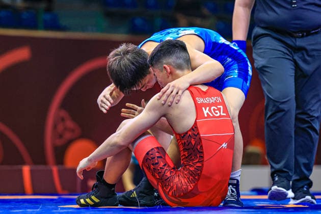 U17 Wrestling Asian Championships 51kg GR Kuanyshbek Zhangazhol KAZ df Arsen Maksatbekovich Sharapov KGZ Copyright: xAmirrezaxAliasgarix xUnitedxWorlx Kadir Caliskan United World Wr
