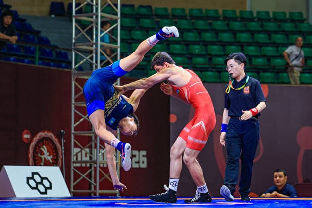 U17 Wrestling Asian Championships 55kg GR Asilbek Karimov UZB df Diyar Amanali KAZ Copyright: xAmirrezaxAliasgarix xUnitedxWorlx Kadir Caliskan United World Wr