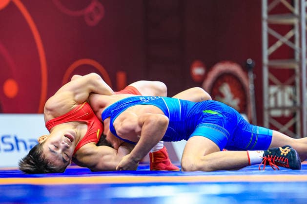 U17 Wrestling Asian Championships 60kg GR Wenshuo Fan CHN df Sadriddin Tulkinboev UZB Copyright: xAmirrezaxAliasgarix xUnitedxWorlx Kadir Caliskan United World Wr