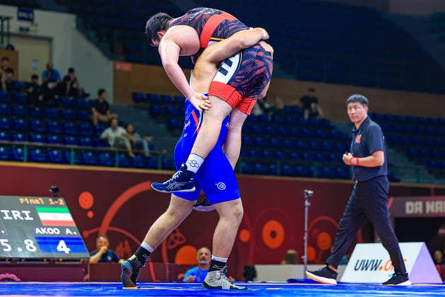 U17 Wrestling Asian Championships 110kg GR Aliakbar Ali Akoo IRI df Arystan Temergali KAZ Copyright: xAmirrezaxAliasgarix xUnitedxWorlx Kadir Caliskan United World Wr