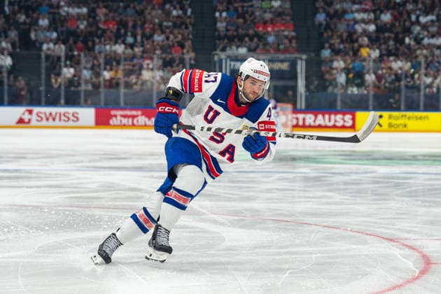 FRIBOURG, FRIBOURG - MAY 28: Paul Cotter during the 2026 IIHF World Championship, WM, Weltmeisterschaft Quarterfinals match between Canada and USA at BCF Arena on May 28, 2026 in Fribourg, Fribourg, Switzerland.  Copyright: xLivioxBaeriswylx xSPPx Sportspressphoto_SPR156144