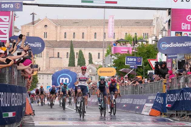 France™s Paul Magnier of Soudal Quick-Step stage winner during Stage 18 of the Giro d™Italia from Fai della Paganella - Pieve di Soligo Italy, Thursday May 28, 2026  Copyright: xGianmattiaxD Albertoi LaPressex