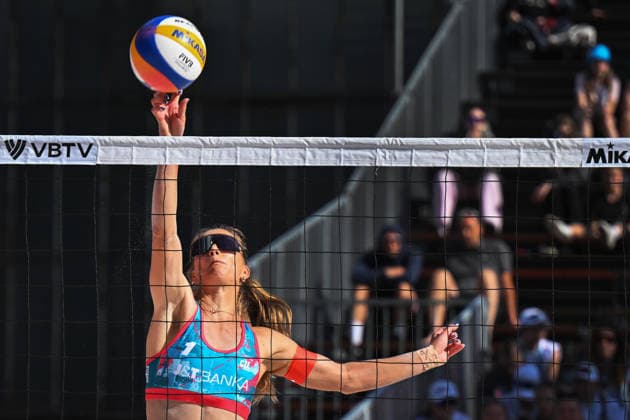 Marketa Svozilova of Czech Republic in action during the match Nina Brunner and Tanja Huberli of Switzerland vs Marketa Svozilova and Marie-Sara Stochlova of Czech Republic at the Pro Tour, Beach volleyball, Beachvolleyball tournament of Elite category, Ostrava, Czech Republic, May 28, 2026. (CTKxPhoto JaroslavxOzana) CTKPhotoP2026052807323  CTKPhotoP2026052807323