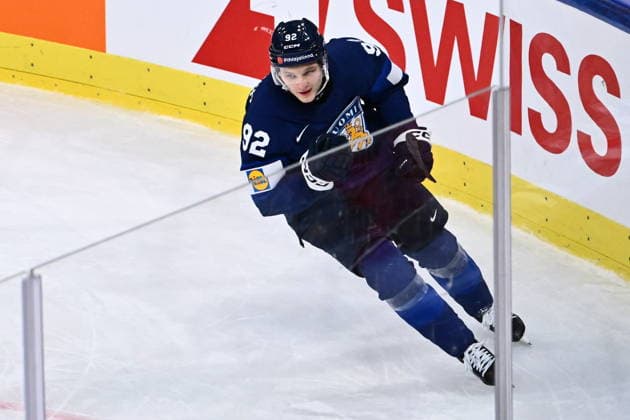 Lenni Hameenaho of Finland celebrates a goal during the quarterfinal match Finland vs Czech Republic at the 2026 IIHF Ice hockey, Eishockey World Championship, WM, Weltmeisterschaft on May 28, 2026, Zurich, Switzerland. (CTKxPhoto RadekxPetrasek) CTKPhotoP2026052807872  CTKPhotoP2026052807872