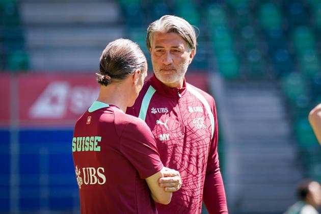 Switzerland Football Swiss national team 2026, Swiss national team training Kybunpark St Gallen Murat Yakin coach, Switzerland with Adrian Arnold Head of Communications, Swiss Football Association Copyright: xJOERANxSTEINSIEKx