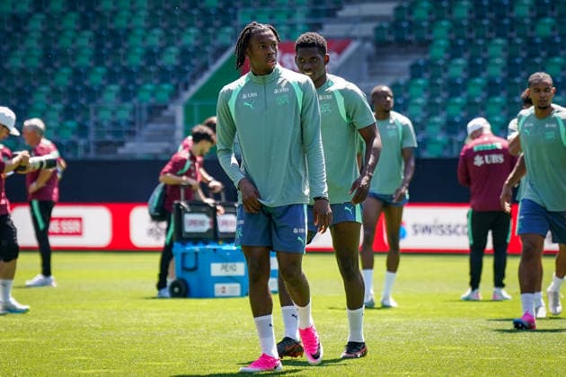 Switzerland Football Swiss national team 2026, Swiss national team training Kybunpark St Gallen Johan Manzambi Switzerland, 9 Breel Embolo Switzerland, 7 Copyright: xJOERANxSTEINSIEKx